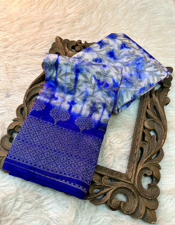 Blue Shibori Dye Semi Dupion Silk Saree