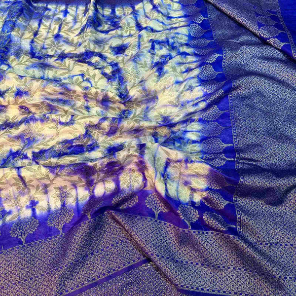 Blue Shibori Dye Semi Dupion Silk Saree