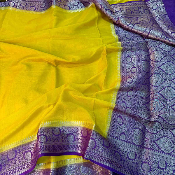 Pretty Yellow Colour Shades in Mysore Silk Saree