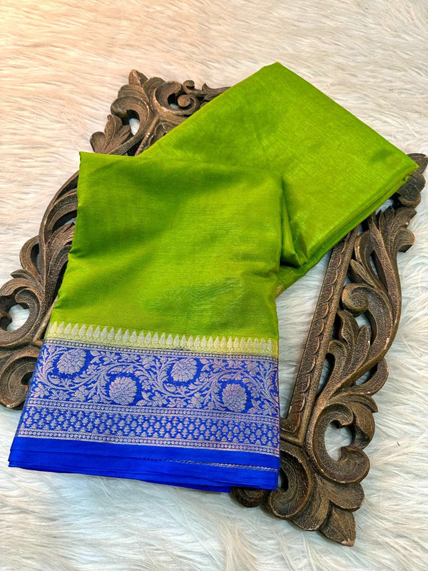 Pretty Parrot Green Colour Shades in Mysore Silk Saree
