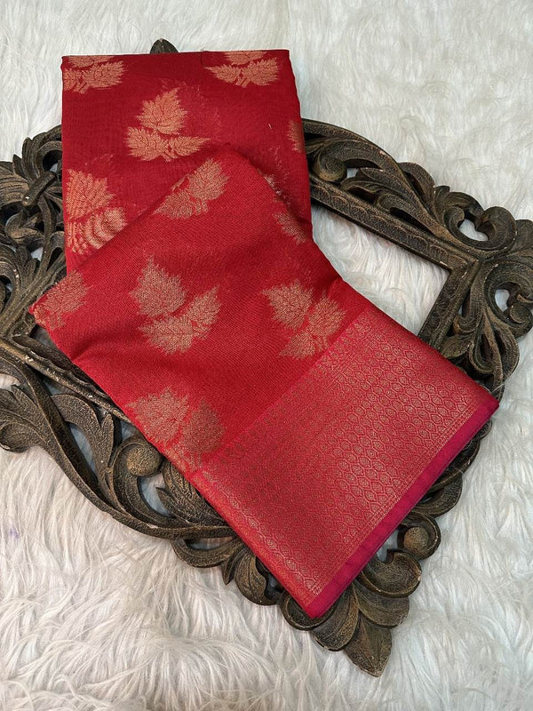 Red Soft Cotton Silk Saree