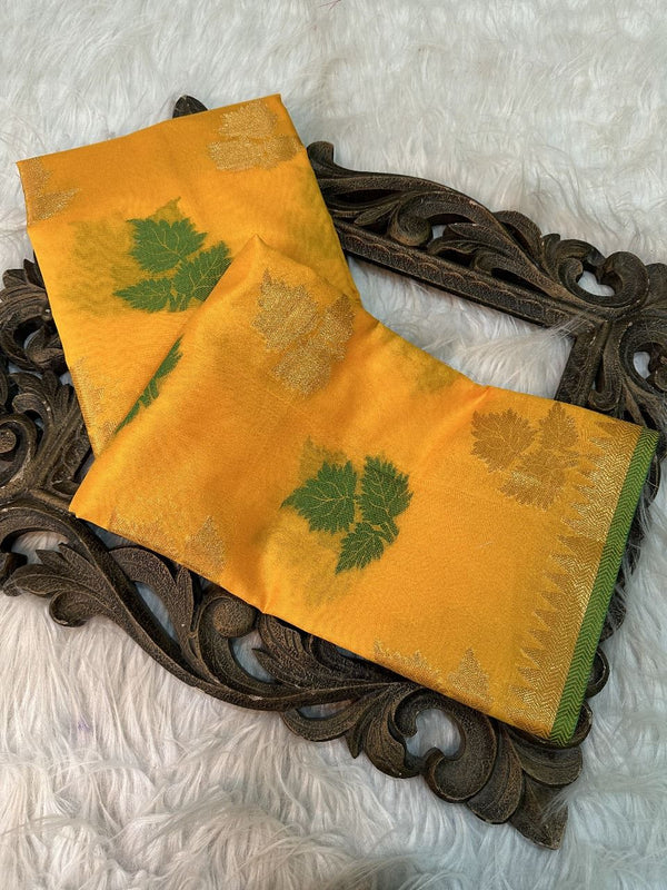 Yellow Soft Cotton Silk Banarasi Sarees