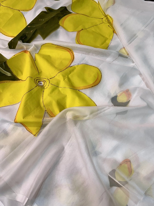 Floral Yellow Designer Saree