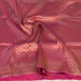 Rani Pink Shade Pure Katan Silk Alfi Saree