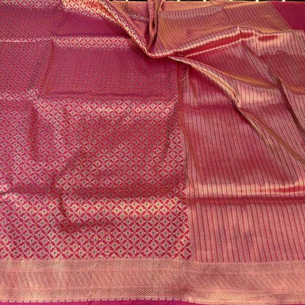 Rani Pink Shade Pure Katan Silk Alfi Saree