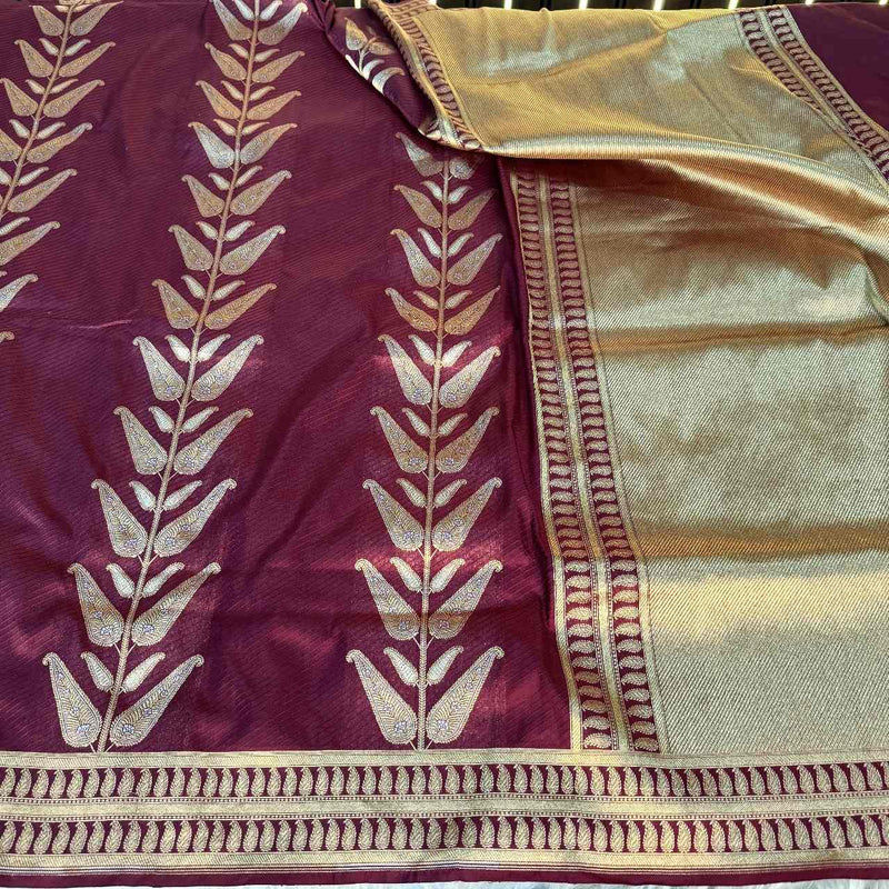 Light Maroon Shade Pure Katan Silk Alfi Saree