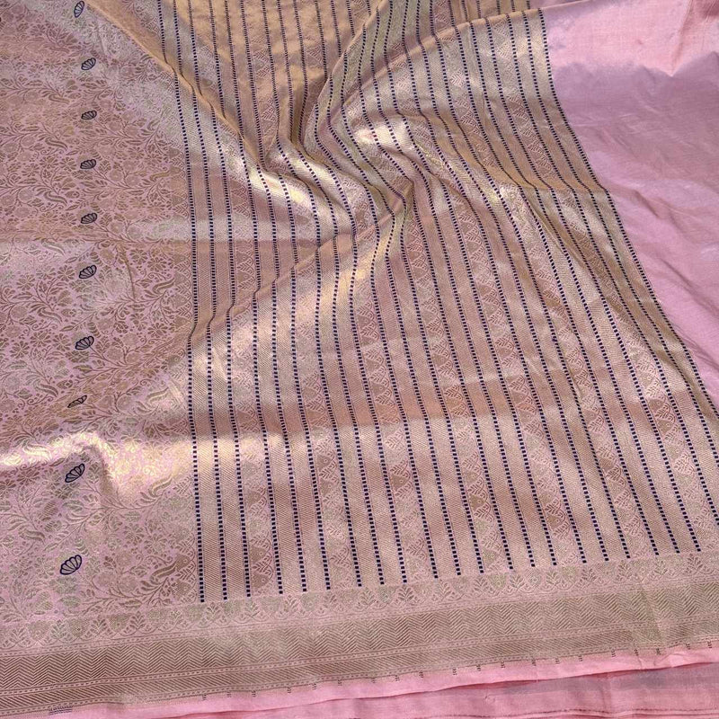 Lilac Pink Shade Pure Katan Silk Alfi Saree