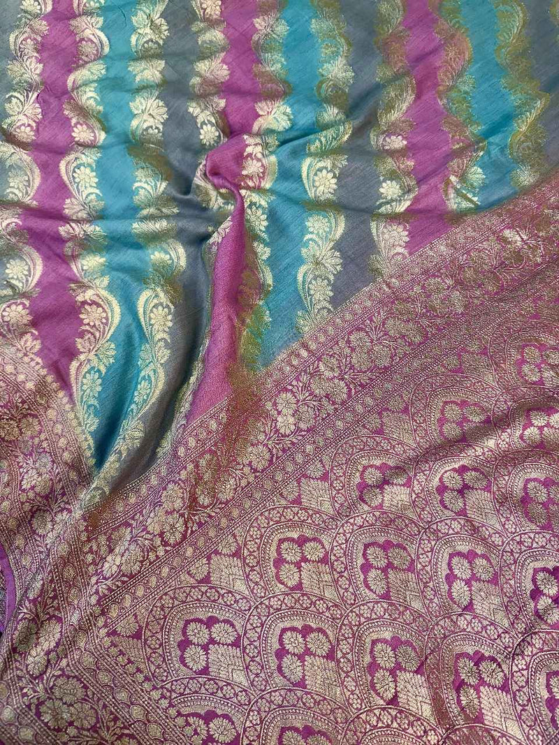 Multicolour Shade Handbrush Pure Munga Silk Saree