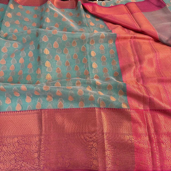 Sea Green Organza Banarasi Saree