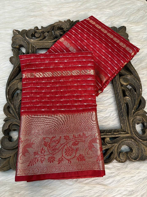 Red Organza Silk Zari Woven Banarasi Saree