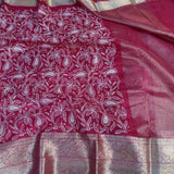 Rani Organza Silk Floral Chikankari Banarasi Saree