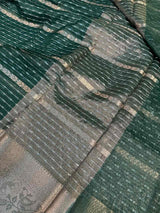 Bottle Green Organza Silk Zari Embossed  Saree