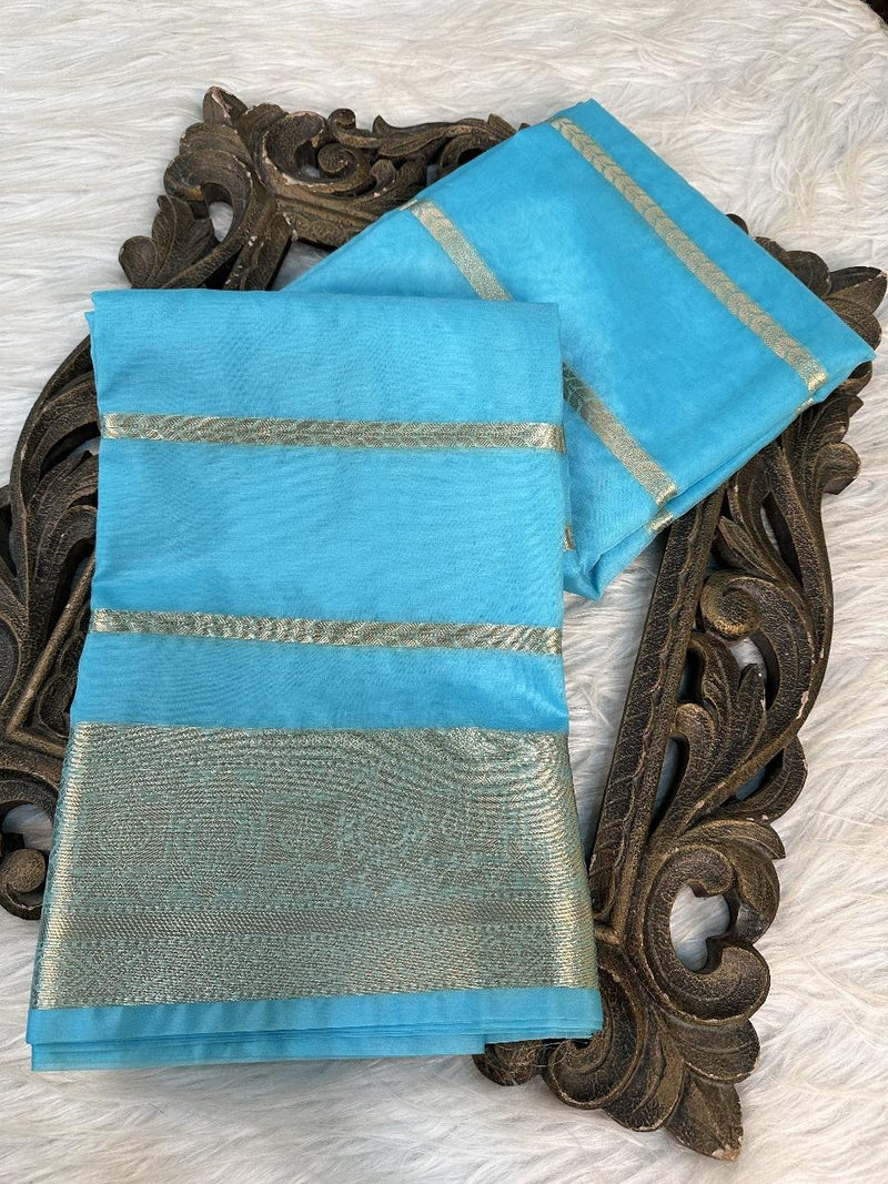 Sky Blue Organza Zari Banarasi Saree