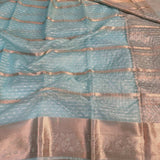 Light Blue Organza Silk Zari Banarasi Saree