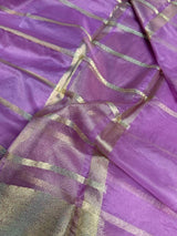 Lavender Organza Zari Weaved Striped Banarasi Saree