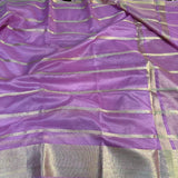 Lavender Organza Zari Weaved Striped Banarasi Saree