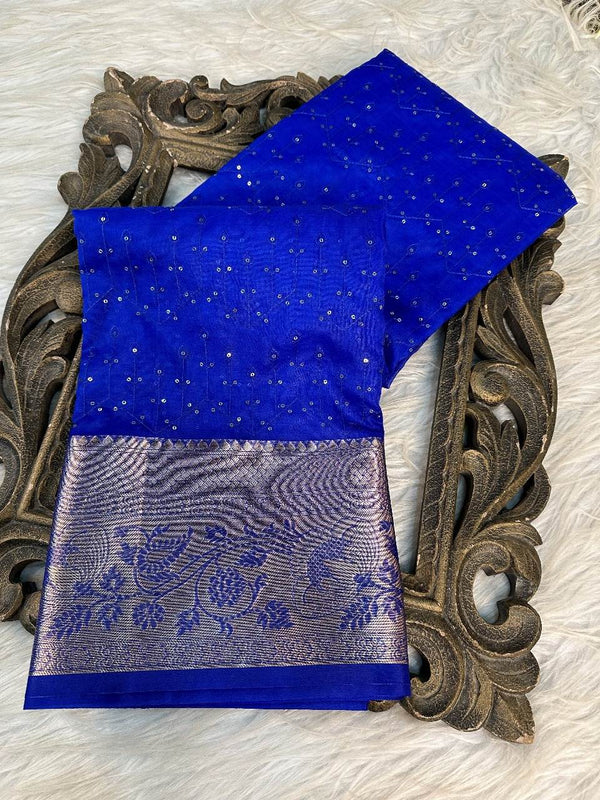 Blue Designer Organza Silk Zari Jacquard Saree