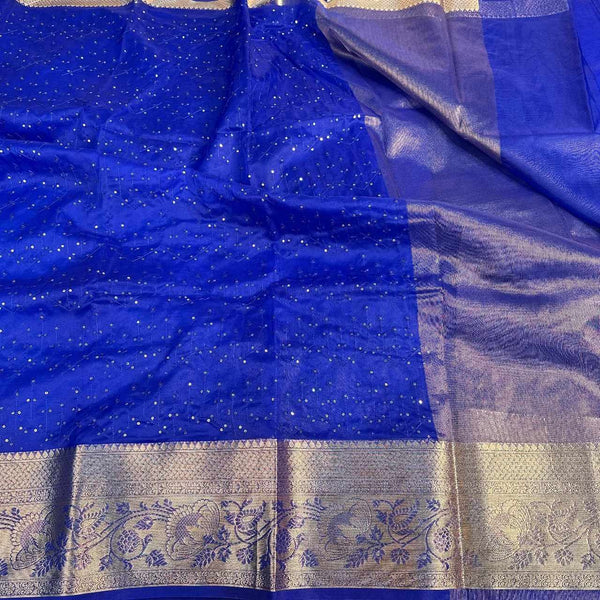 Blue Designer Organza Silk Zari Jacquard Saree