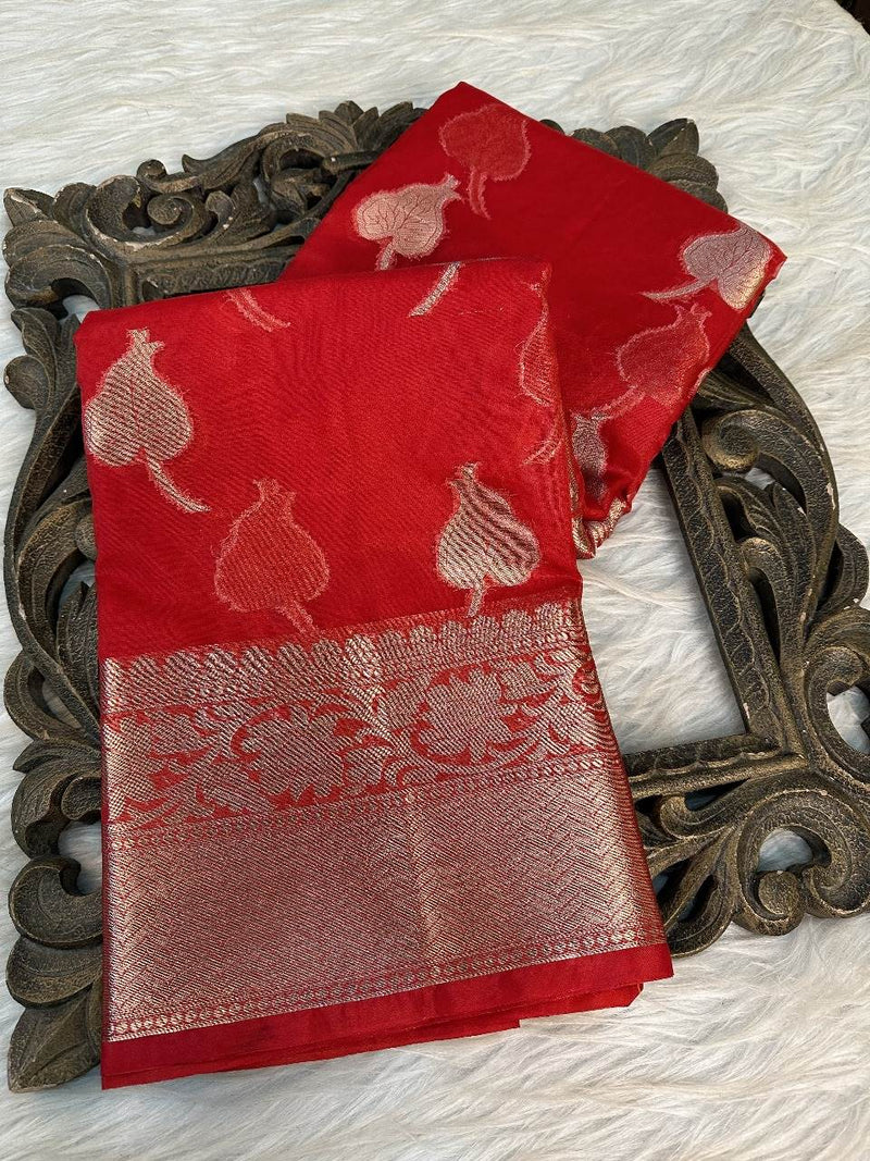 Red Organza Silk Zari Banarasi Saree