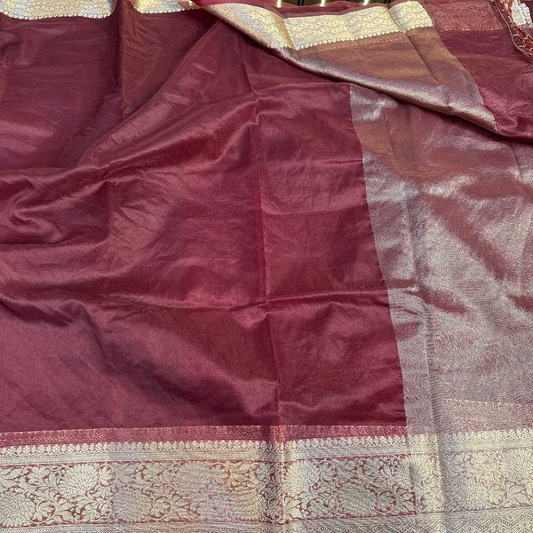 Wine Organza Silk Traditional Banarasi Saree