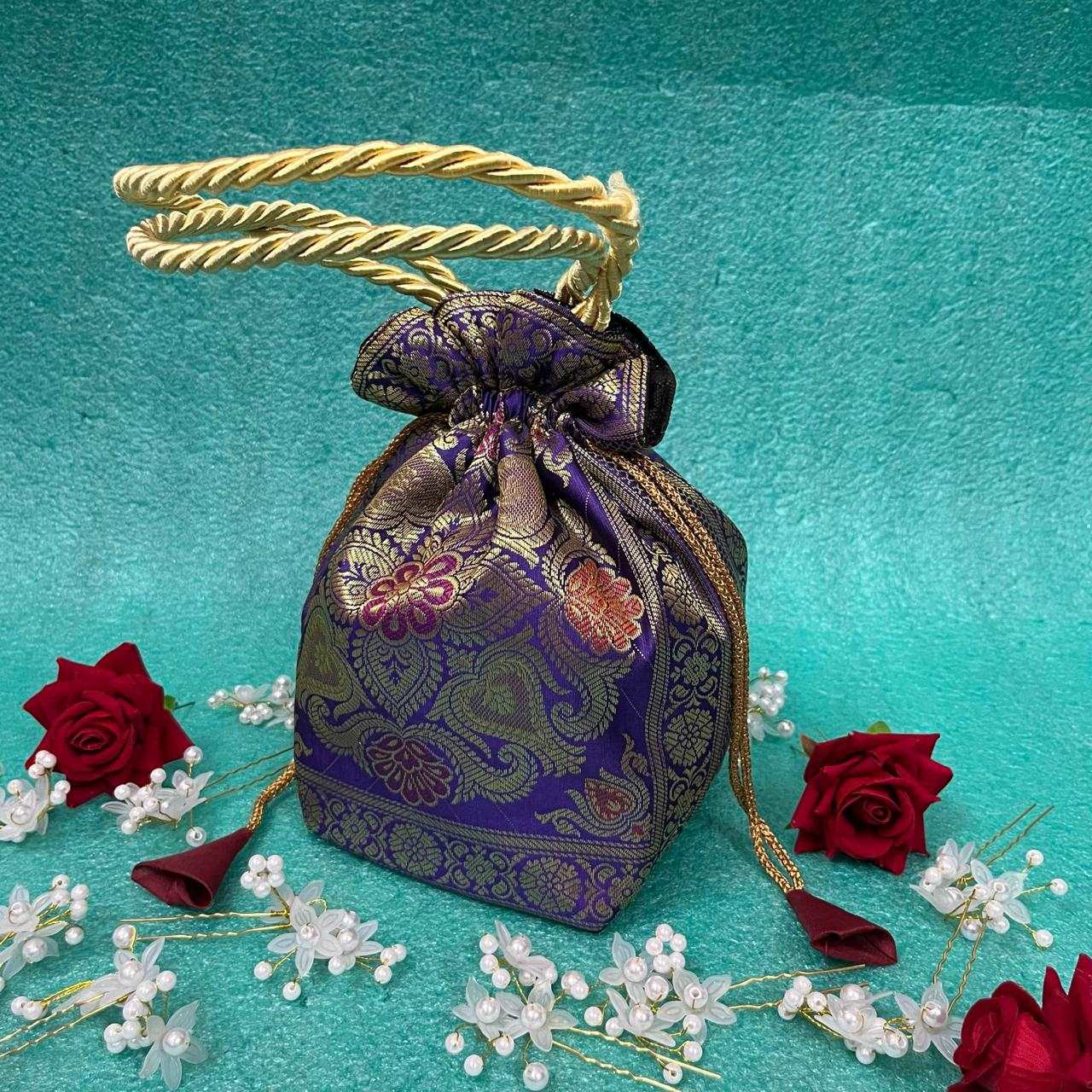 Stunning Magenta Colour Banarasi Potli Bags