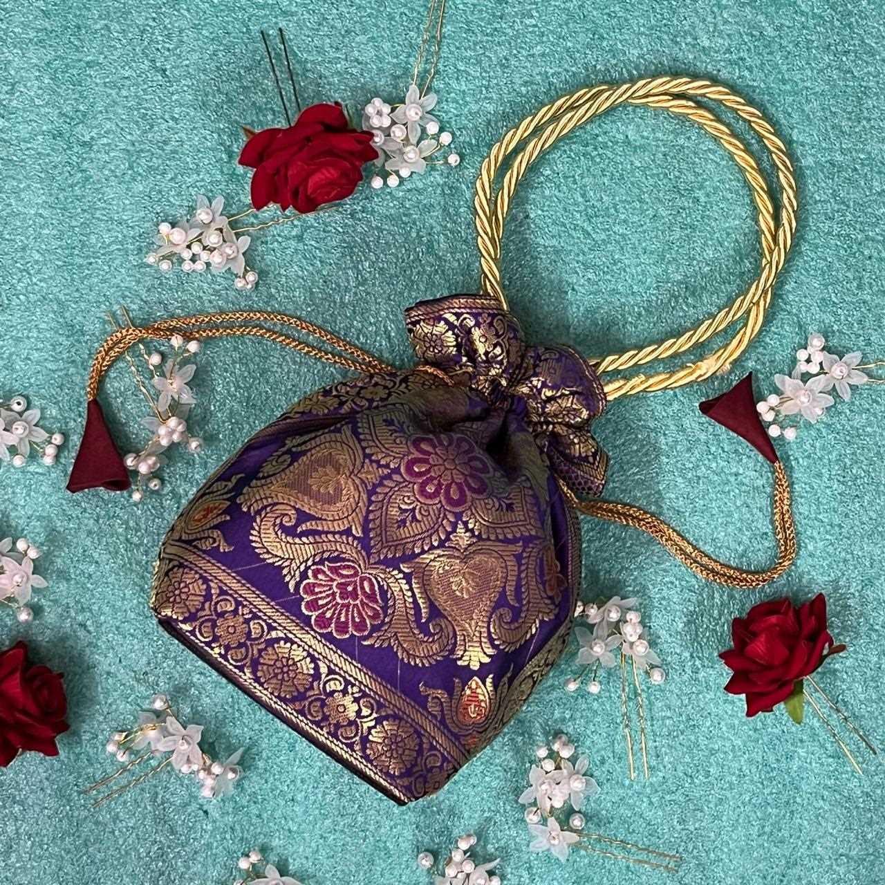 Stunning Magenta Colour Banarasi Potli Bags