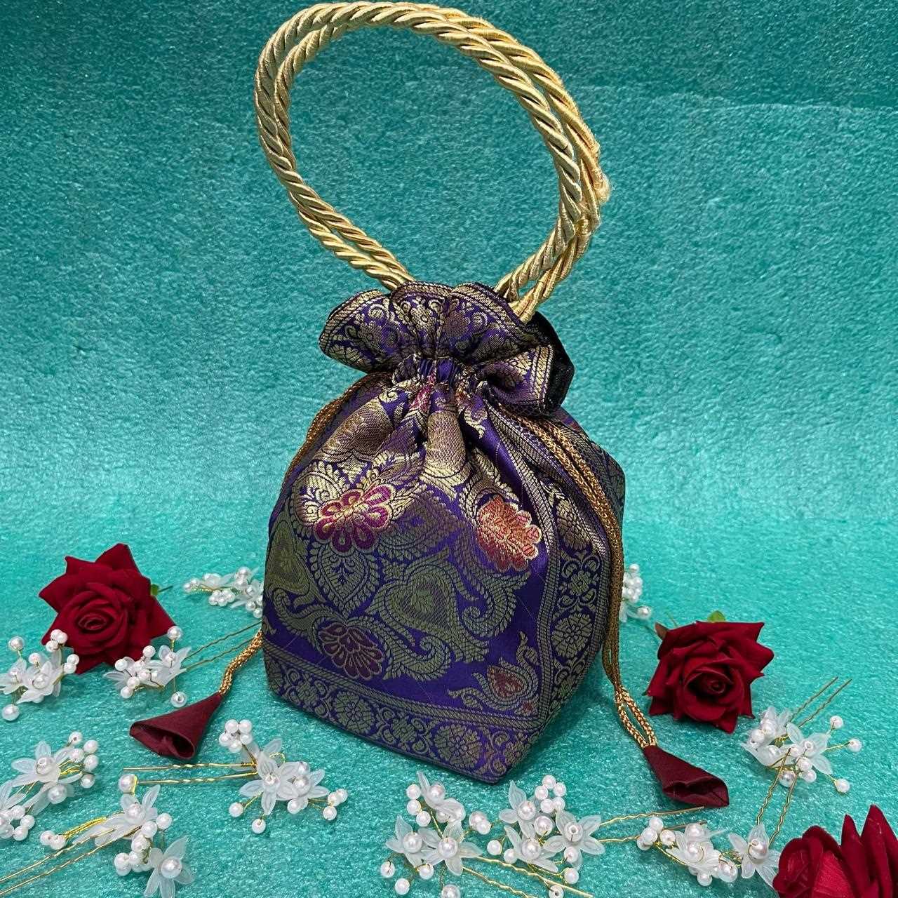 Stunning Magenta Colour Banarasi Potli Bags