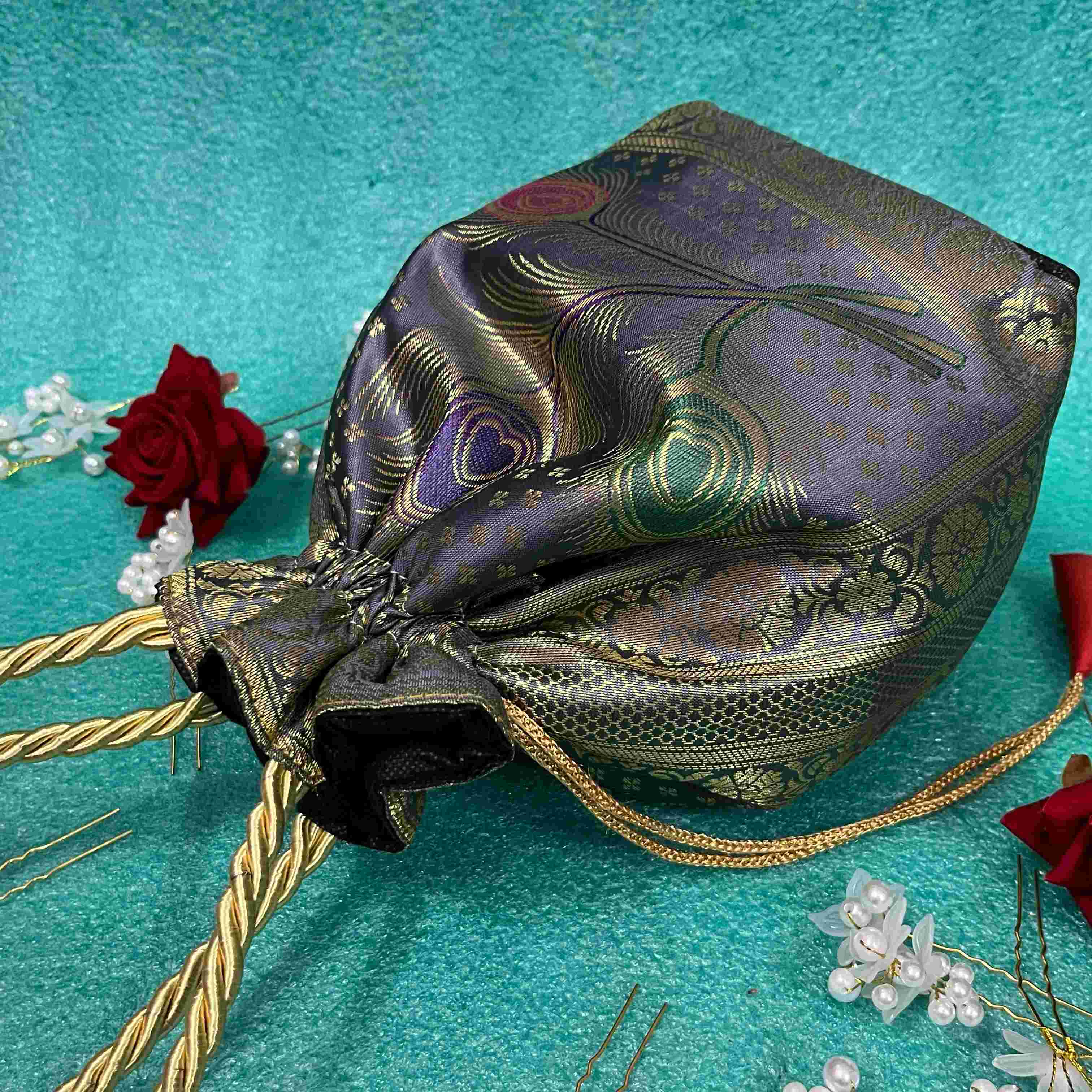Stunning Gray Colour Banarasi Potli Bags