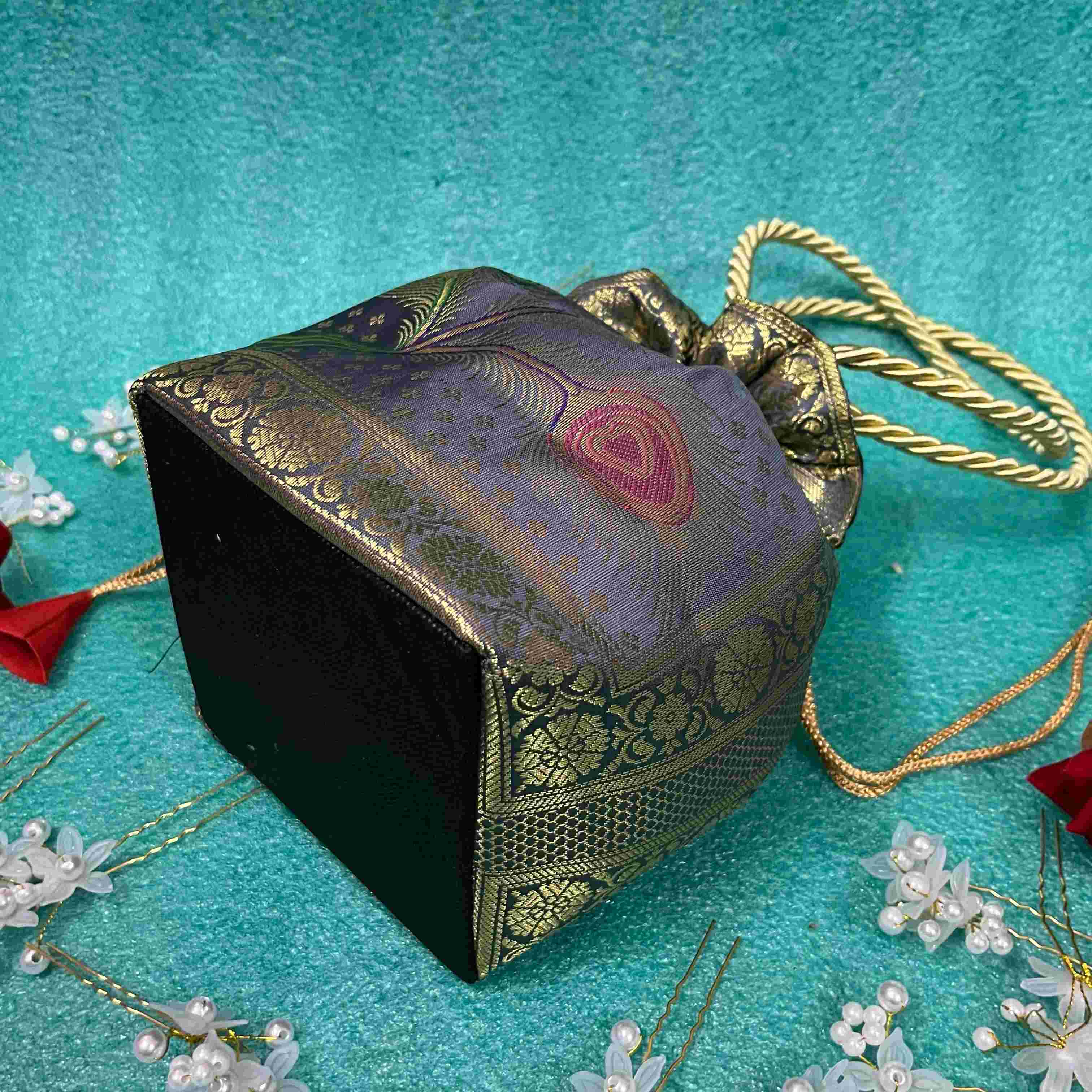Stunning Gray Colour Banarasi Potli Bags