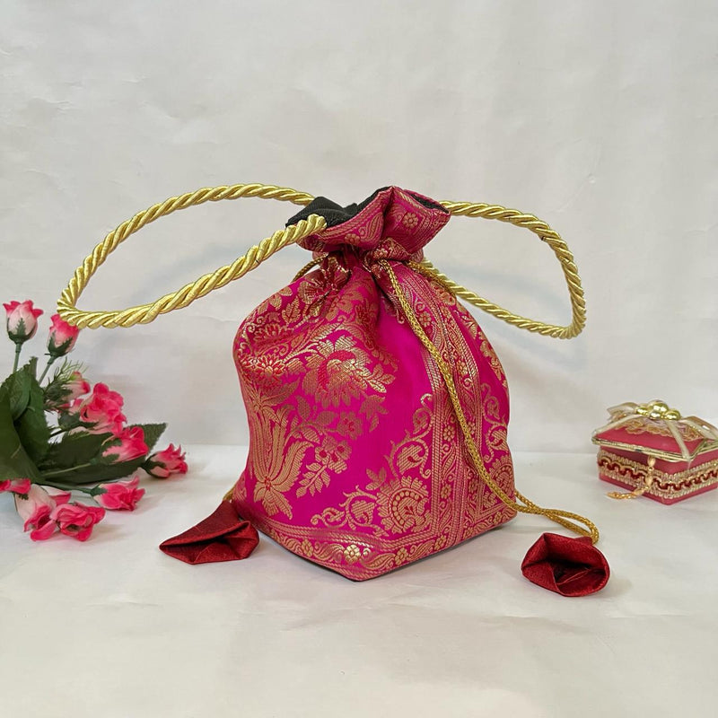 Stunning Rani Colour Banarasi Potli Bags