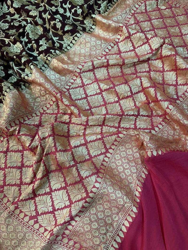 Pretty Dark Brown Pure Khaddi Georgette Saree