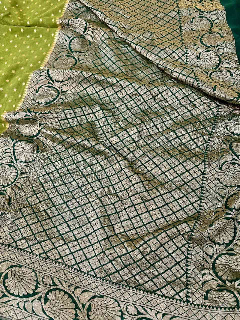 Pretty Parrot Green Pure Khaddi Georgette Saree