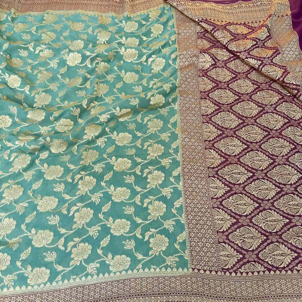 Pretty Sea Green Pure Khaddi Georgette Saree