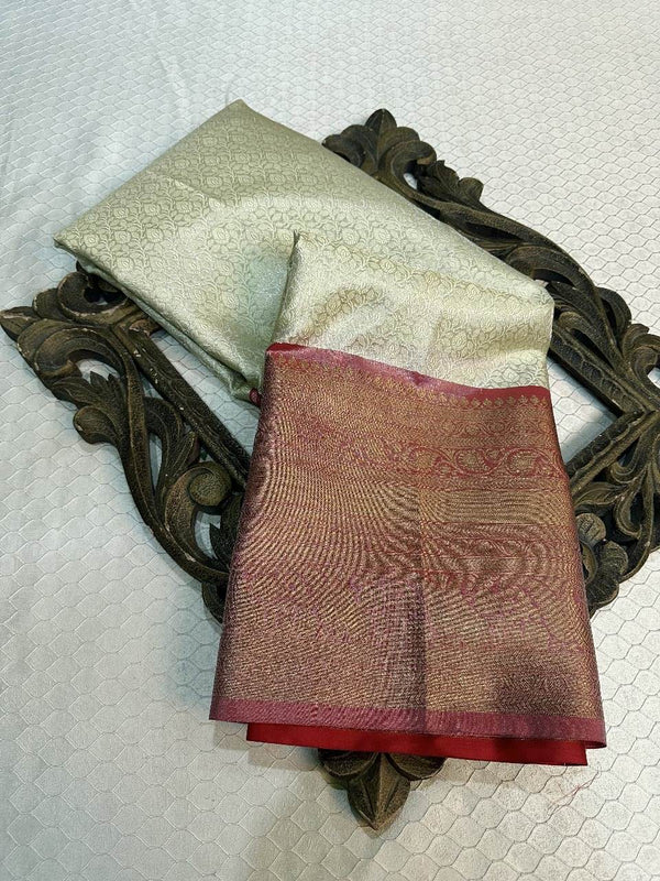 Light Silver Colour Shade Soft Tissue Saree