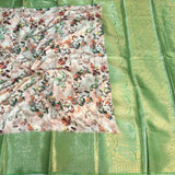 Off-White Colour Body with Parrot Green Colour Soft Silk Saree