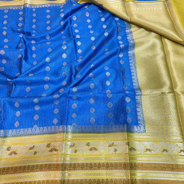 Blue Warm Silk Checks Buta Banarasi Saree