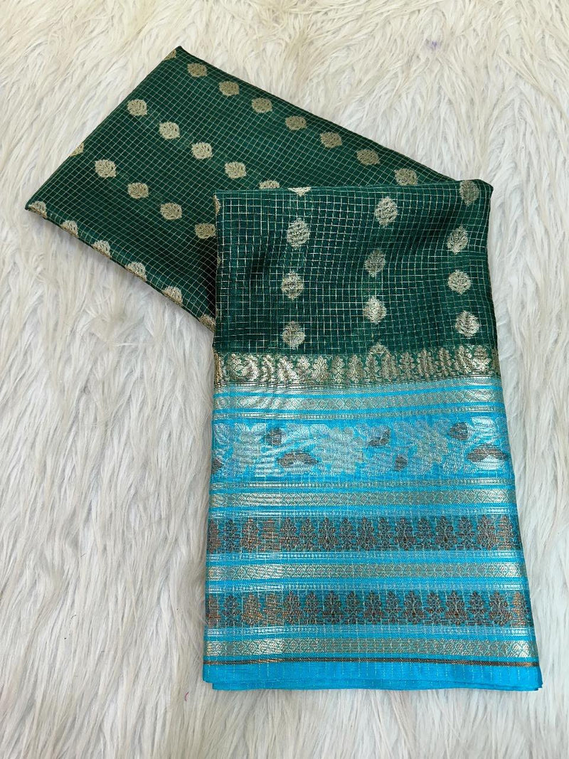 Beautiful Bottle Green Colour Warm Silk Banarasi Saree