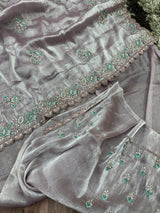 Glossy Colour Shade Shimmery tissue silk saree