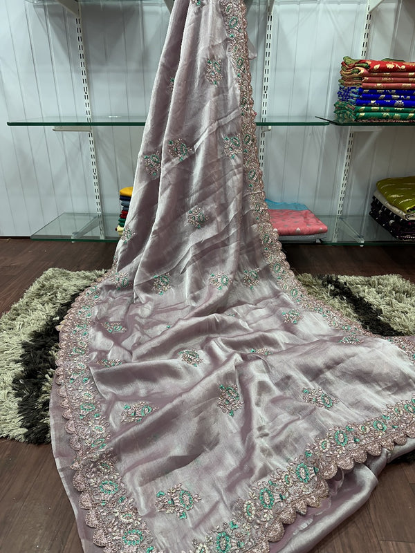 Glossy Colour Shade Shimmery tissue silk saree - Theuseeshop