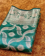 Green Colour Copper Zari Softsilk saree