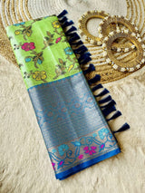 Pretty Green Colour Floral Soft Tissue Silk Saree