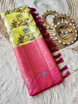 Pretty Yellow Colour Floral Soft Tissue Silk Saree