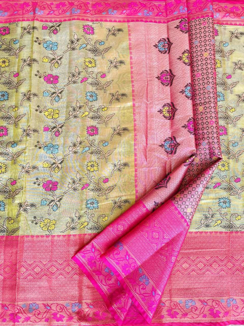 Pretty Yellow Colour Floral Soft Tissue Silk Saree