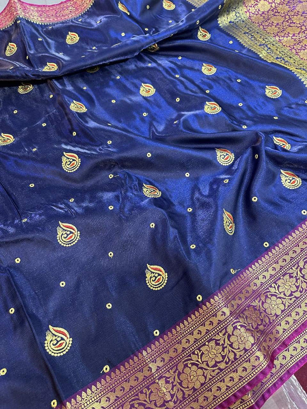 Navy Blue Colour Satin Silk Embroidered saree