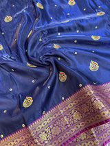 Navy Blue Satin Silk Embroidered Saree