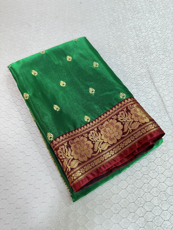 Bottle Green Colour Satin Silk Embroidered saree
