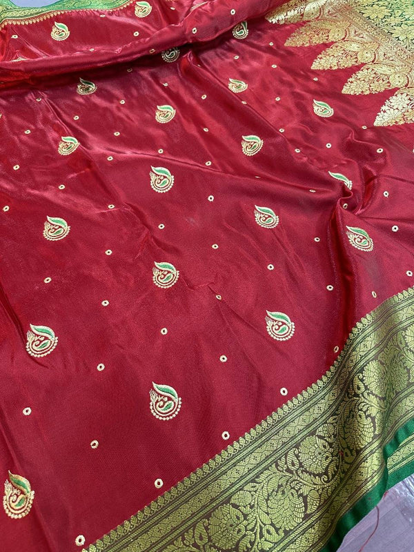 Maroon Colour Satin Silk Embroidered saree