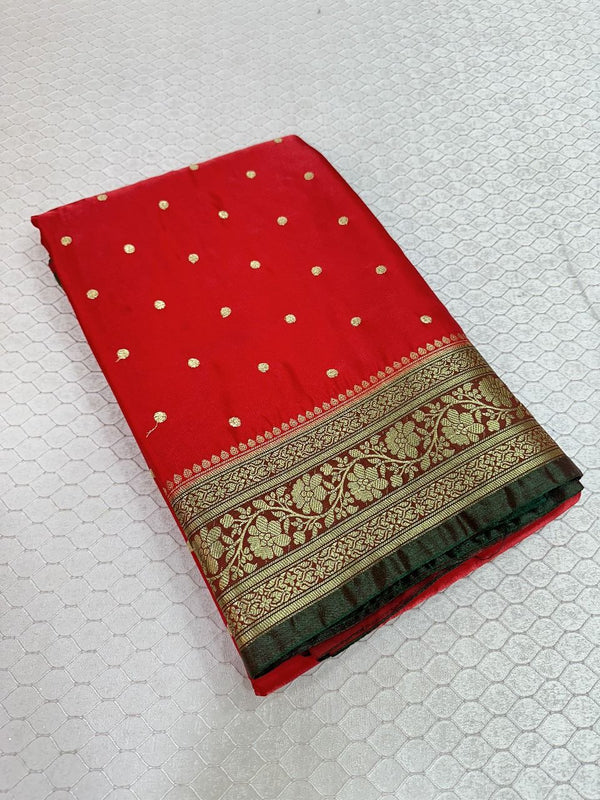 Red Colour Satin Silk Embroidered saree