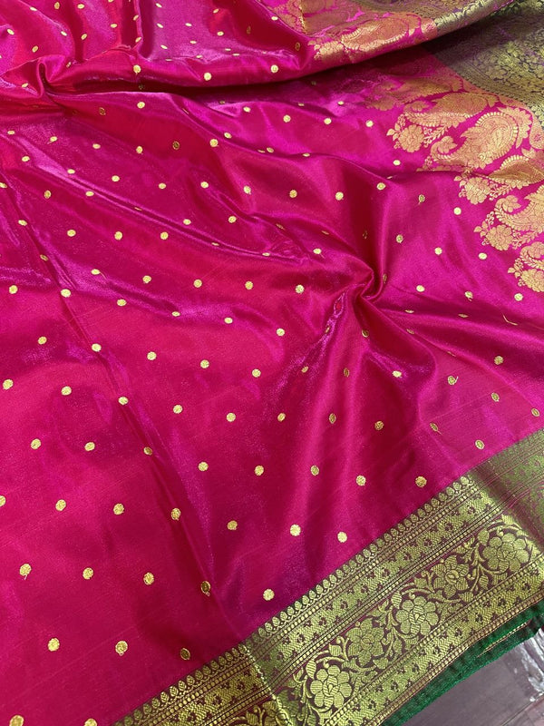 Rani Colour Satin Silk Embroidered saree