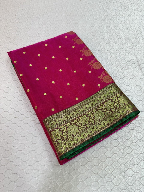 Rani Colour Satin Silk Embroidered saree
